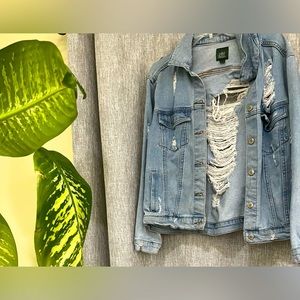 Wild Fable Ripped Jeans Totally Destroyed Distressed Slashed Denim Jacket sz L